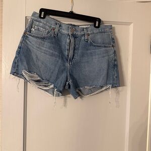 AG Adriano Goldschmied Light Blue Distressed Jean Shorts